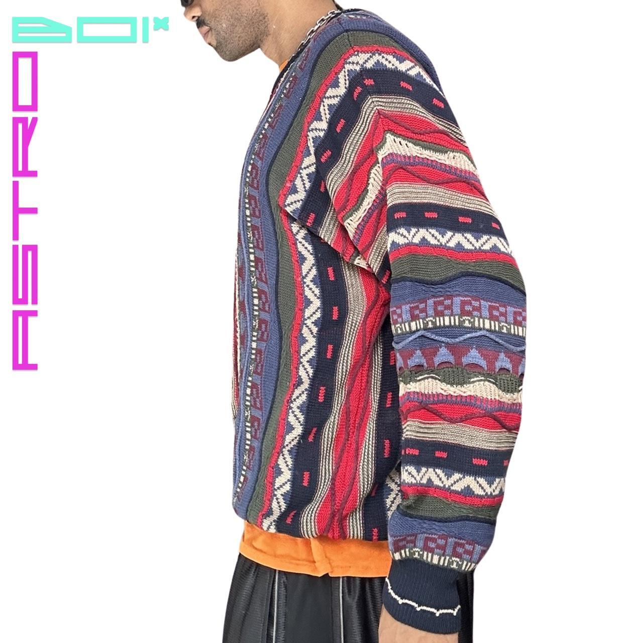 Vintage Cotton Traders Men's Blue/Red Eclectic Coogi Patterned Sweater - Large