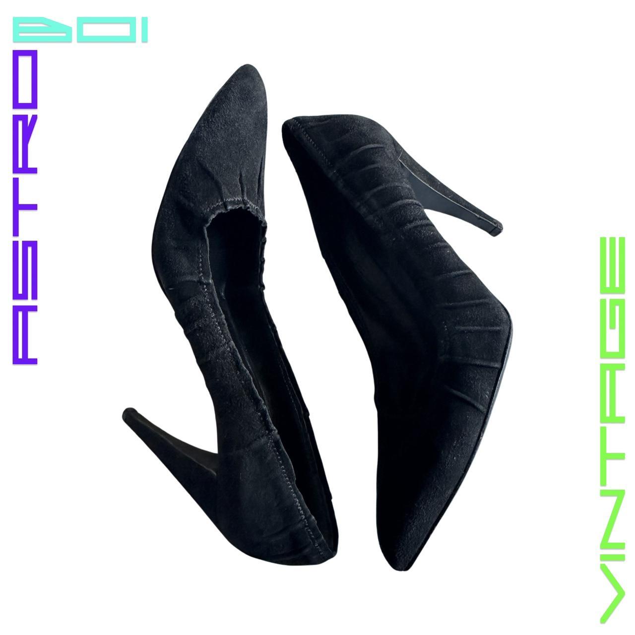 VINTAGE PRADA BLACK SUEDE RUCHED HEELS_ 38.5