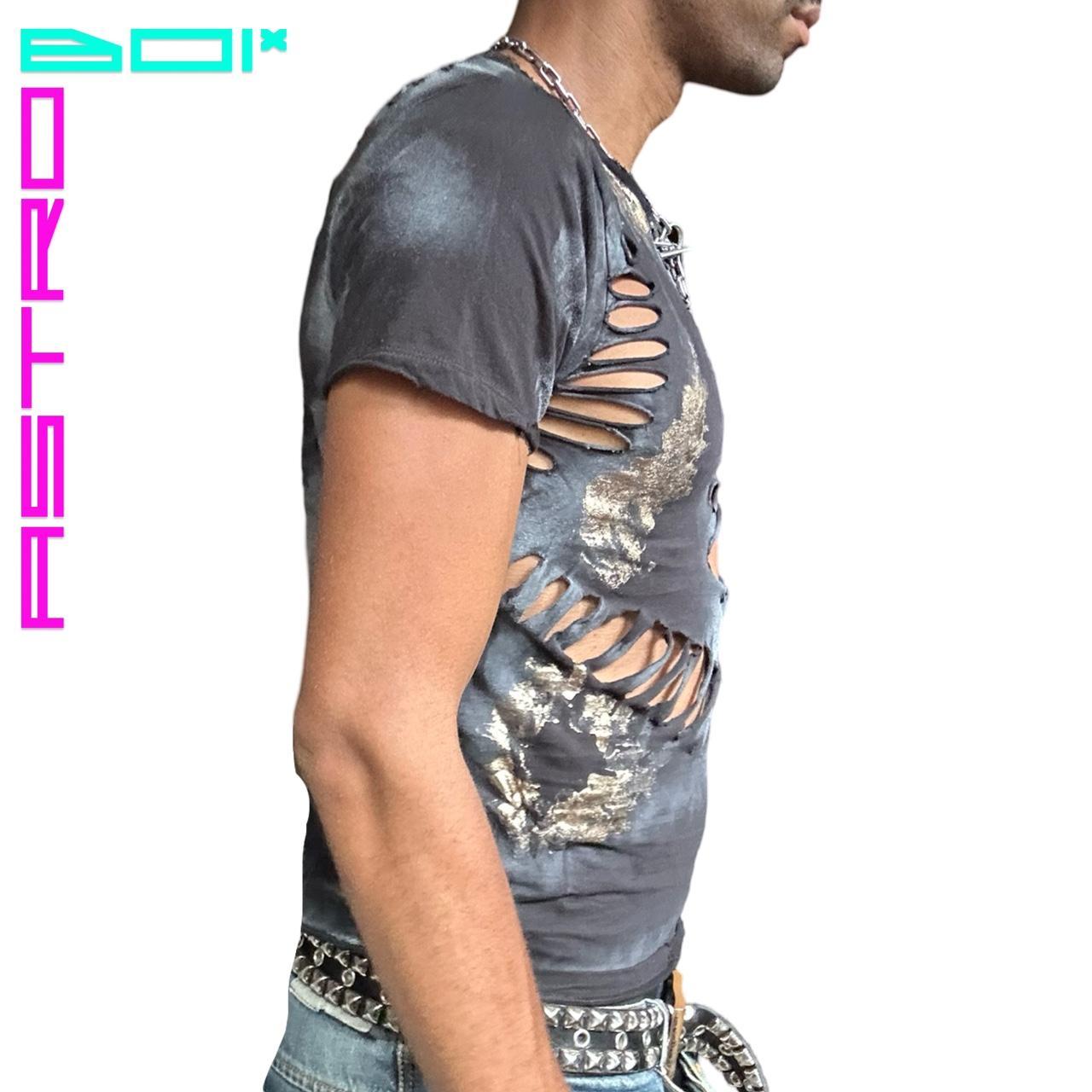 ASTROBOI* CALVIN KLEIN BLACK CUT OUT METALLIC FOAL SHIRT _ SMALL