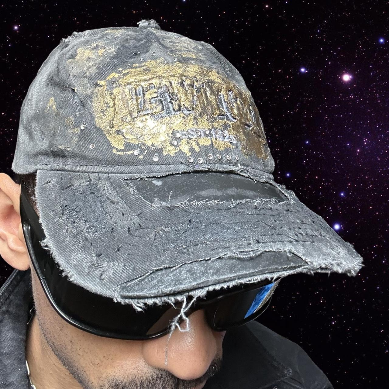 ASTROBOI* Brooklyn 'Gold Brick' Rhinestone Distressed Black Hat - front right