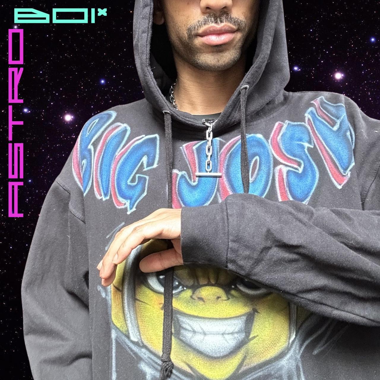 Vintage 'Big Josh' Men's Black Oversized Airbrushed Pullover Hoodie - XXL