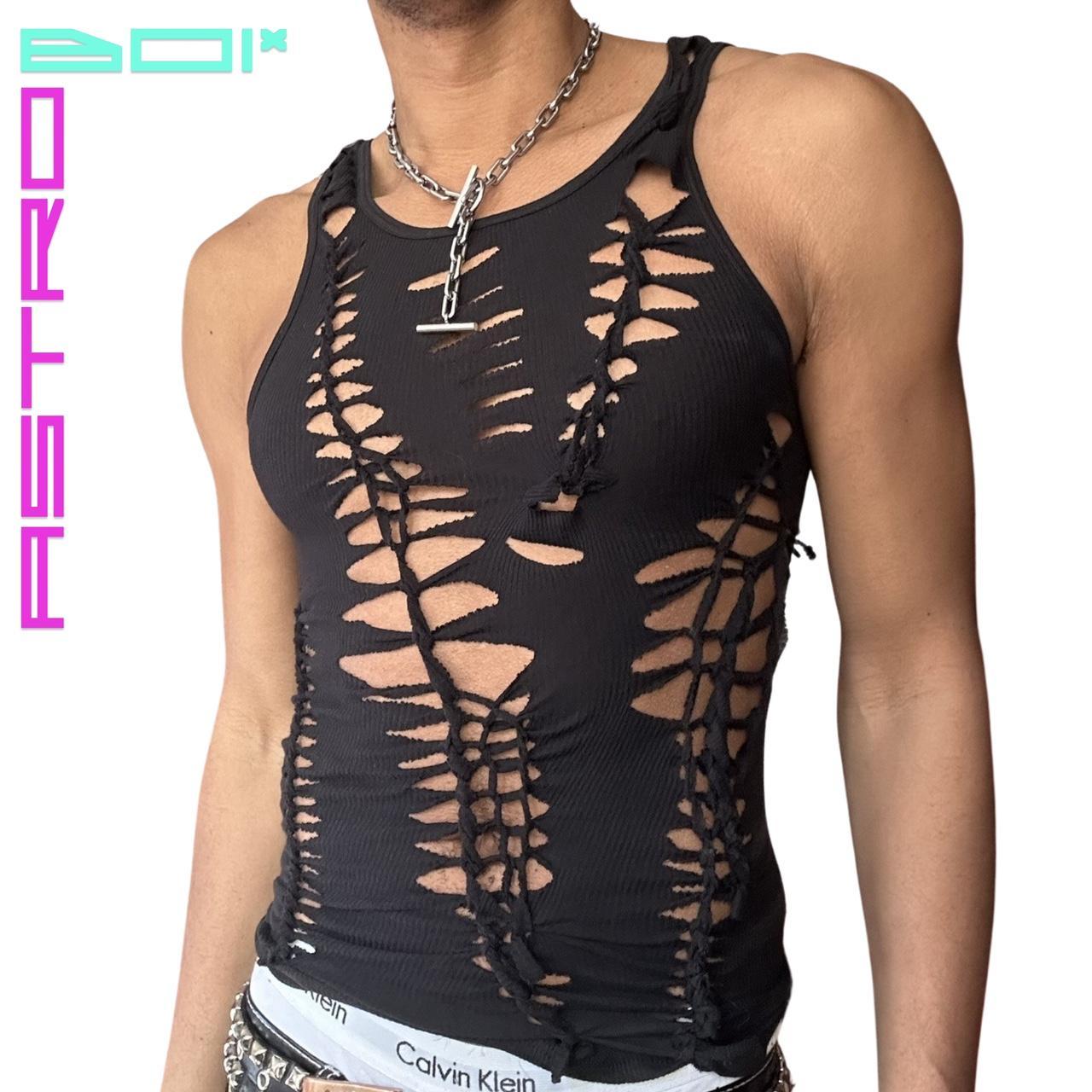 ASTROBOI* 'DIAGONAL' BLACK BRAIDED TANK TOP _ MEDIUM