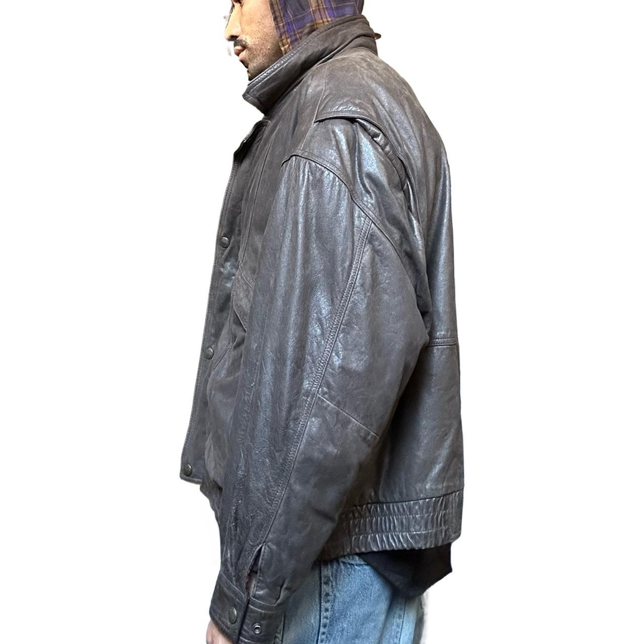 Vintage Canton Ridge Retro Brown Leather Bomber Jacket, front left