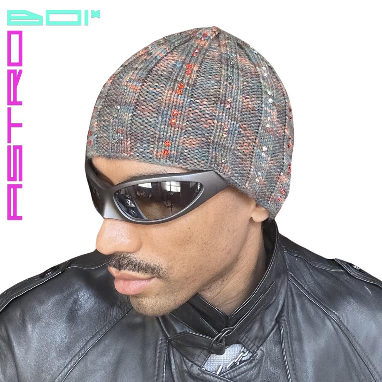 ASTROBOI* Olive Green Marbled Ribbed Beanie w/ Rhinestones