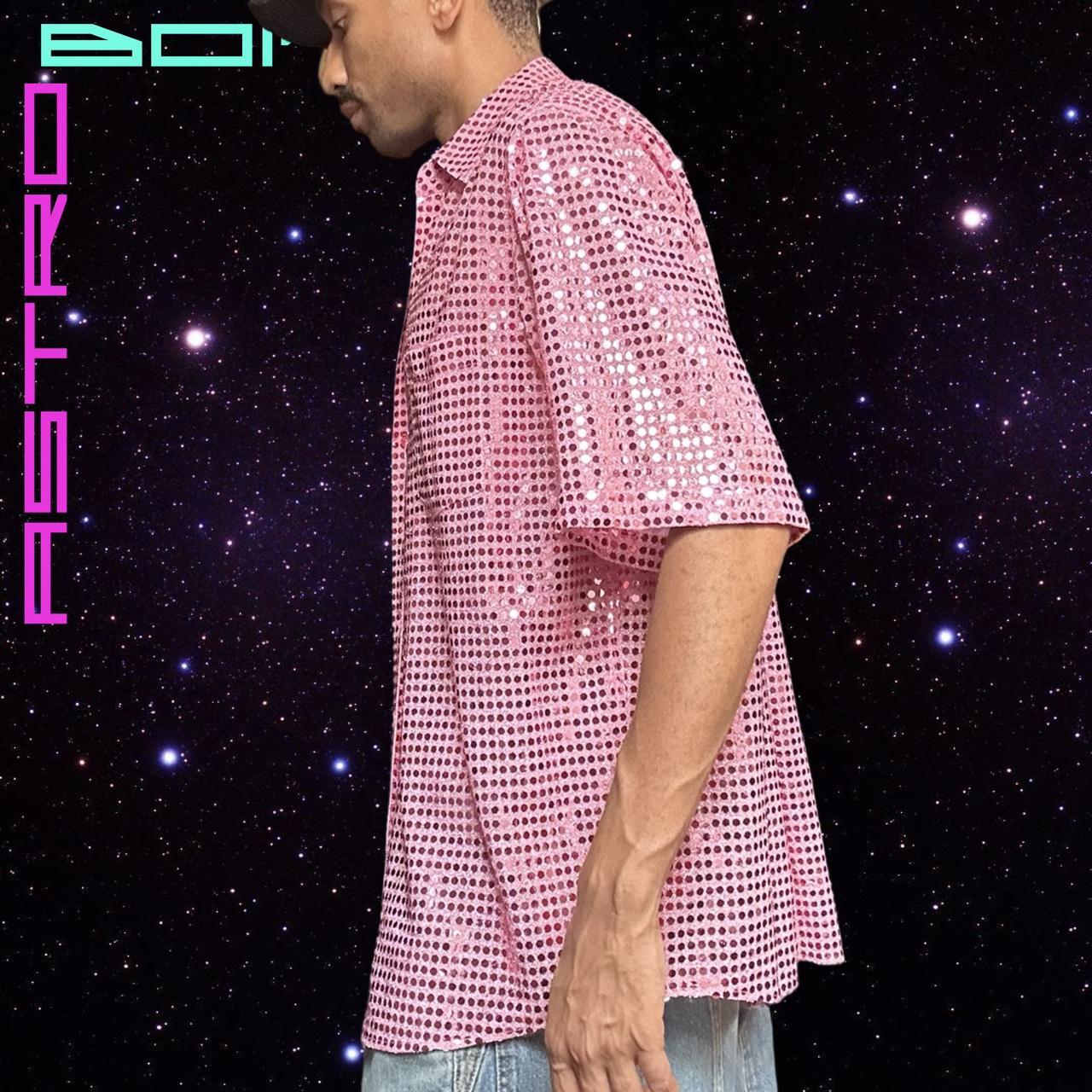 ACNE PINK SHORT SLEEVE BUTTON UP SEQUIN SHIRT _ SIZE 52