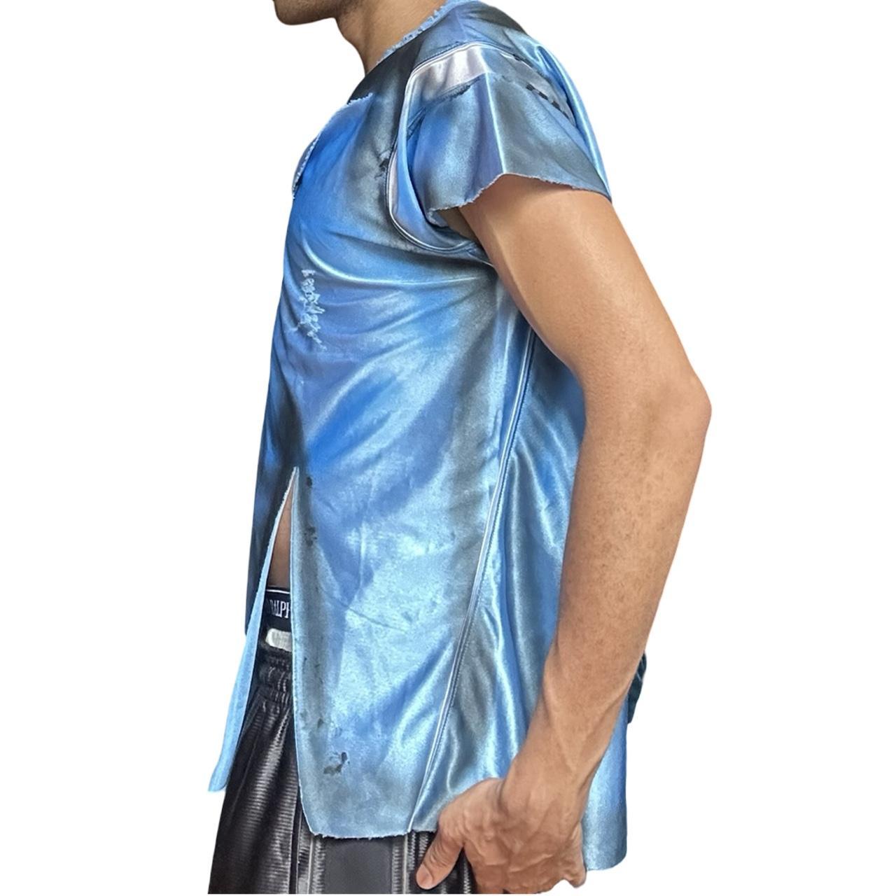 ASTROBOI* V-neck Deconstructed Blue Painted T-shirt Jersey – left