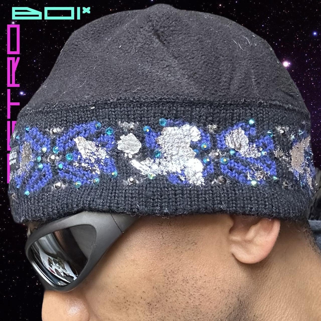 ASTROBOI* CUSTOM COLUMBIA SPORTSWEAR BLACK FLEECE FAIR ISLE RHINESTONE BEANIE