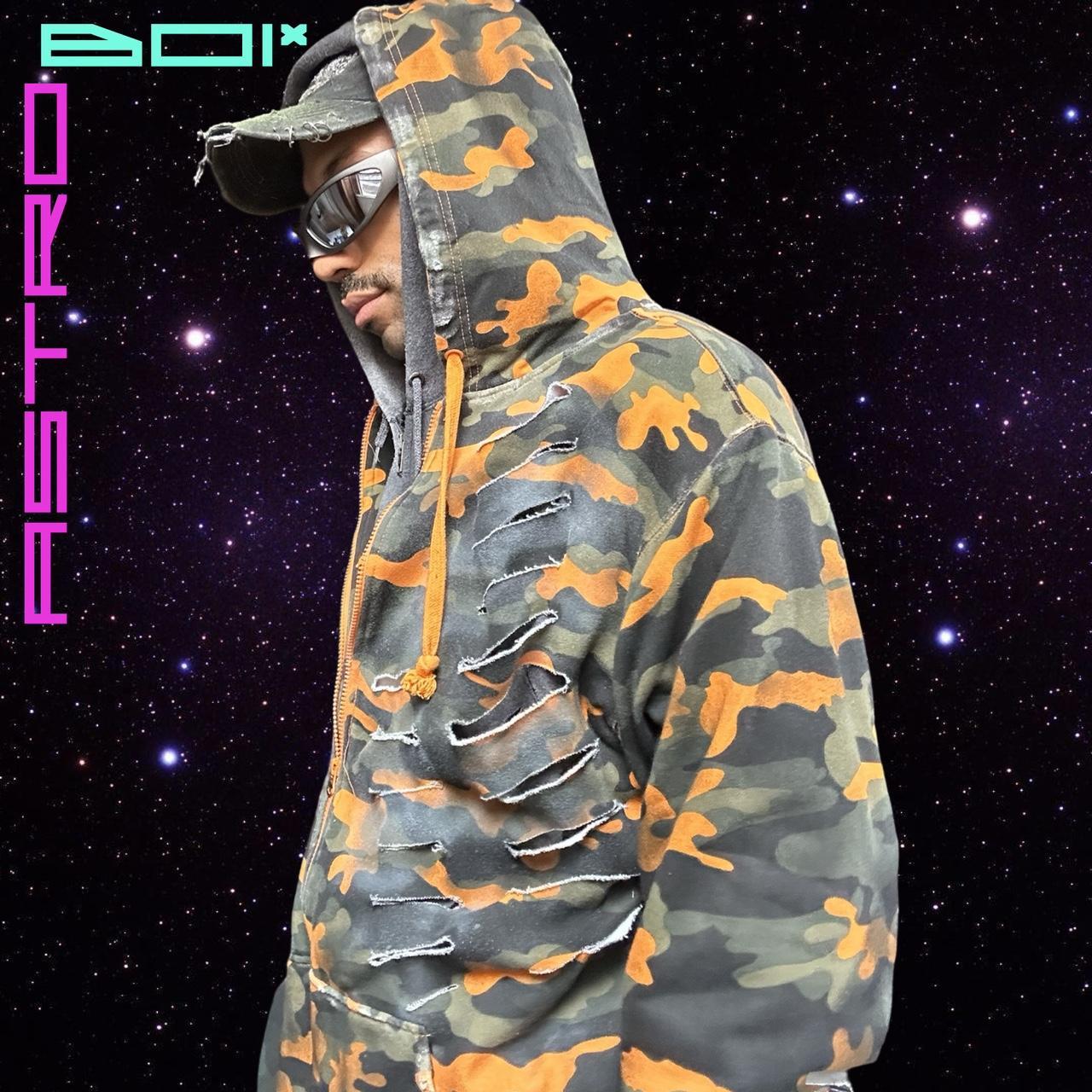 ASTROBOI* MEN'S GREEN/ORANGE CAMO ZIP UP HOODIE _ XL
