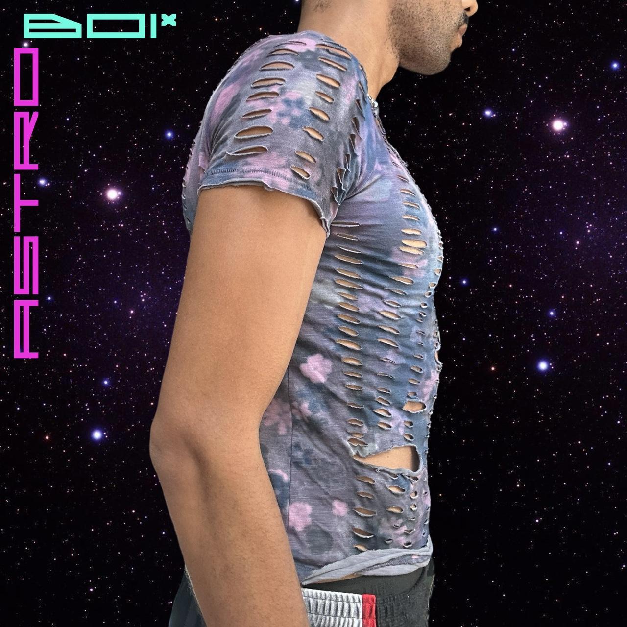 ASTROBOI* GREY PASTEL FLORAL PASTEL CUT OUT T-SHIRT _ XS