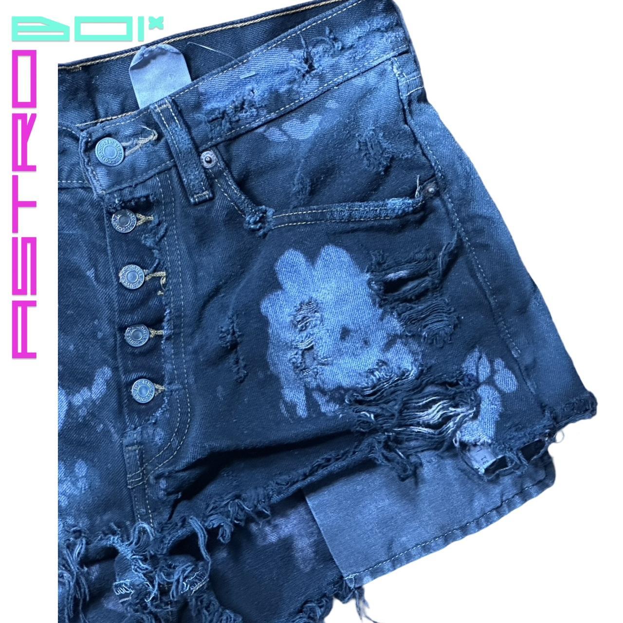 ASTROBOI* X LEVIS RIPPED BLACK BLEACHED DENIM SHORTS_ 29"