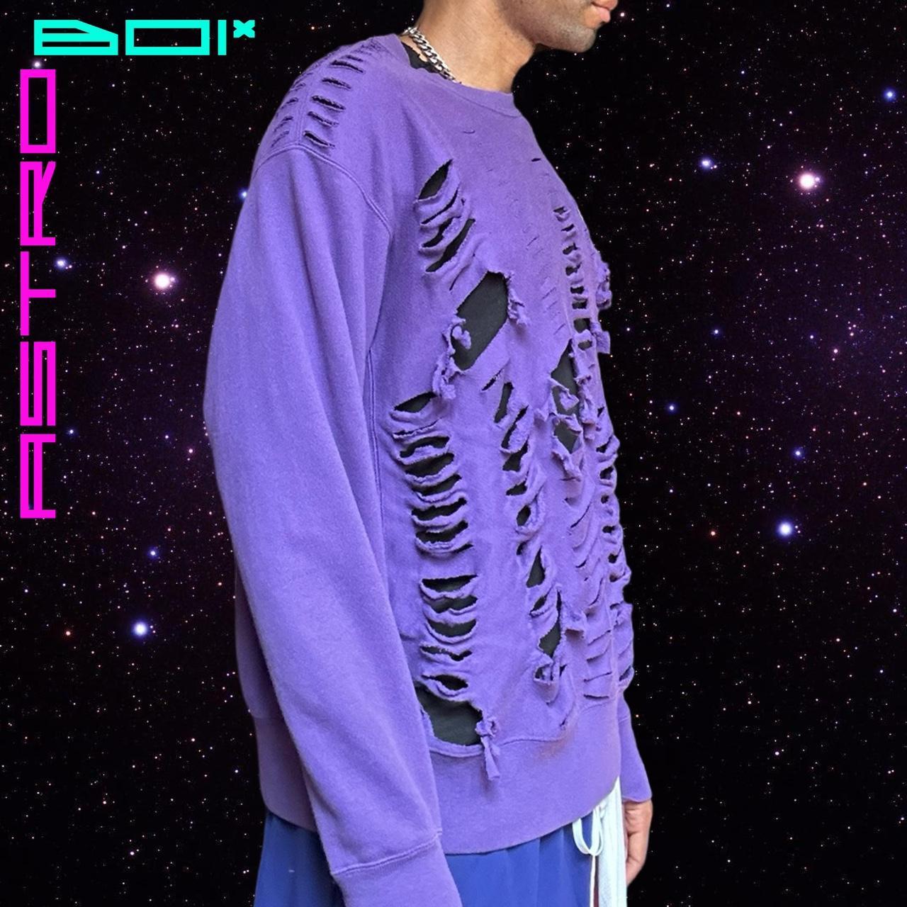 ASTROBOI* X CHAMPION PURPLE COTTON GRUNGE RIPPED SWEATSHIRT _ XL
