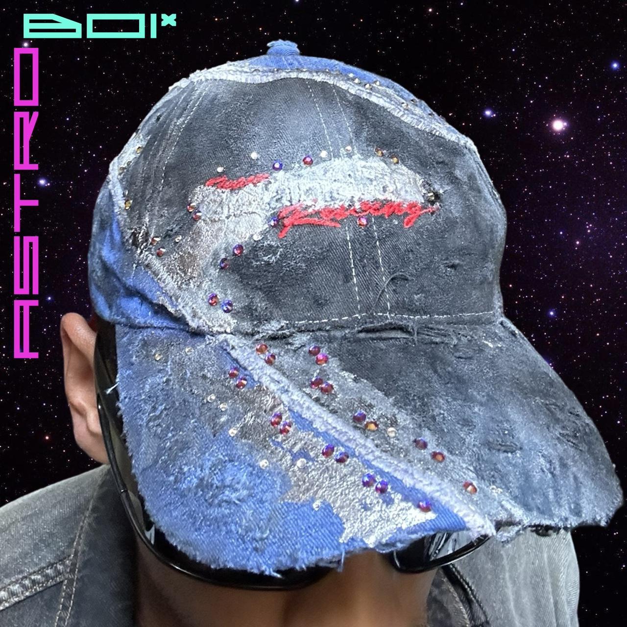 ASTROBOI* BLACK & BLUE DISTRESSED RHINESTONE RACING HAT