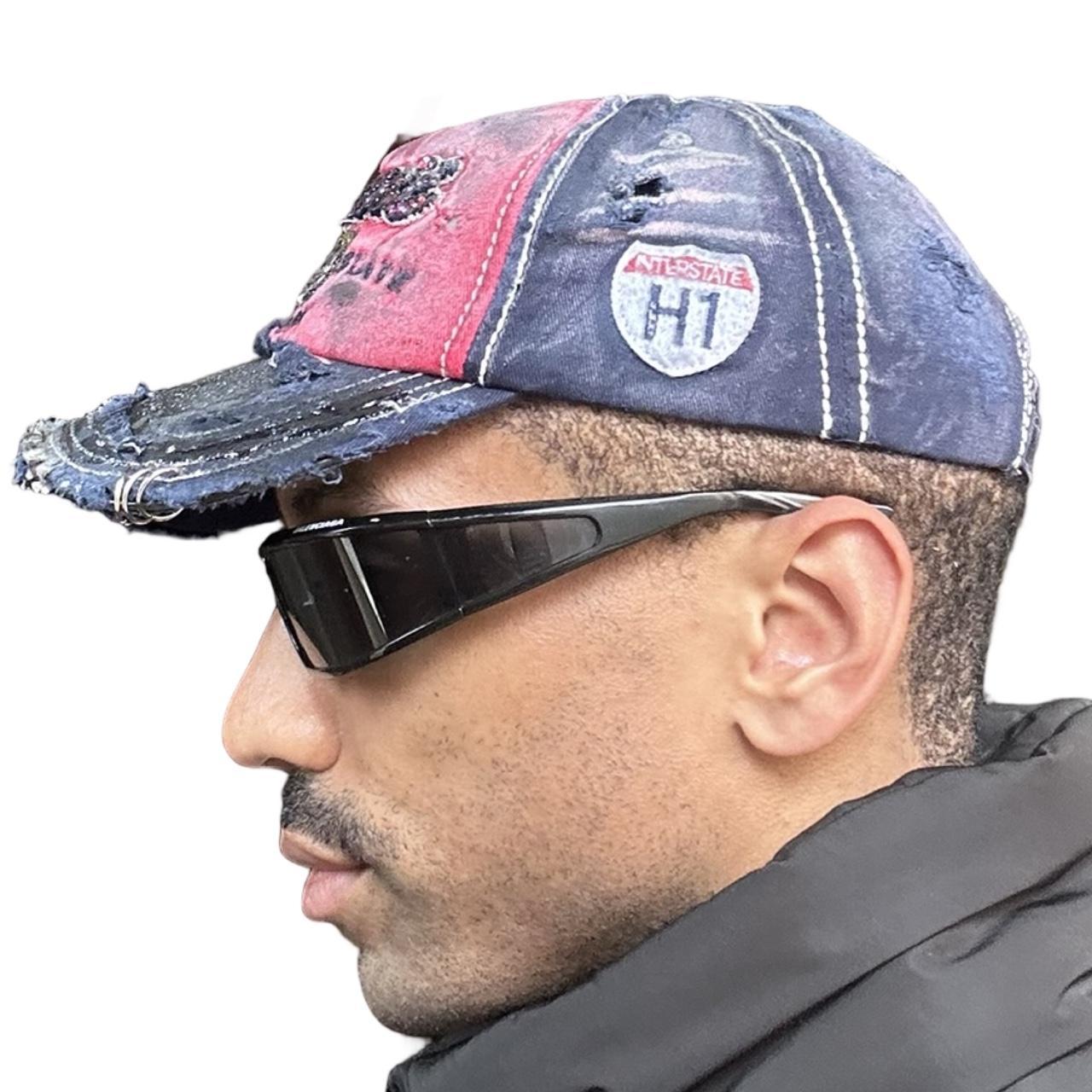 ASTROBOI* 'Hawaii' Y2K Red/Blue Rhinestone Hat , left