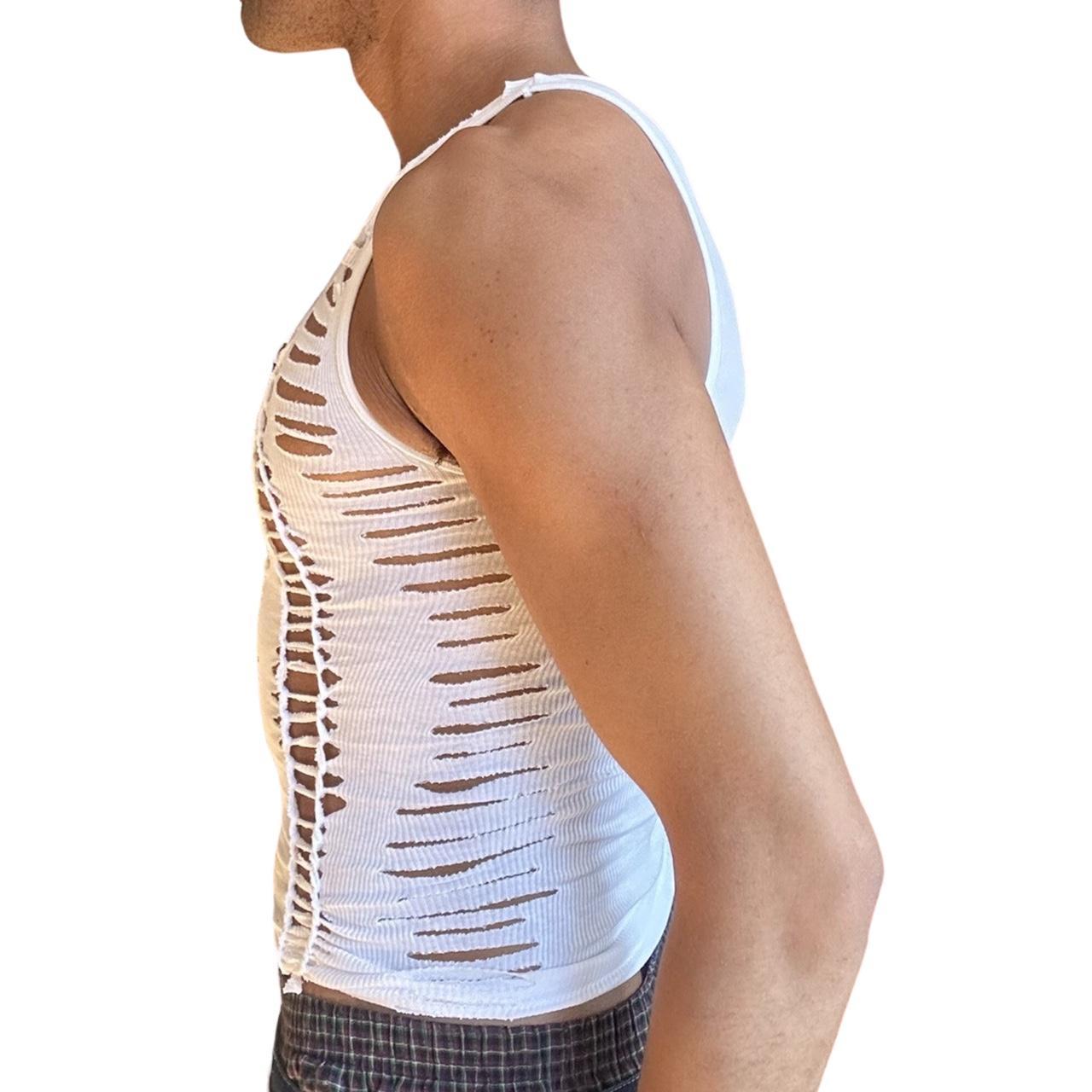 ASTROBOI* 'SLASHES AND DASHES' WHITE BRAIDED TANK TOP