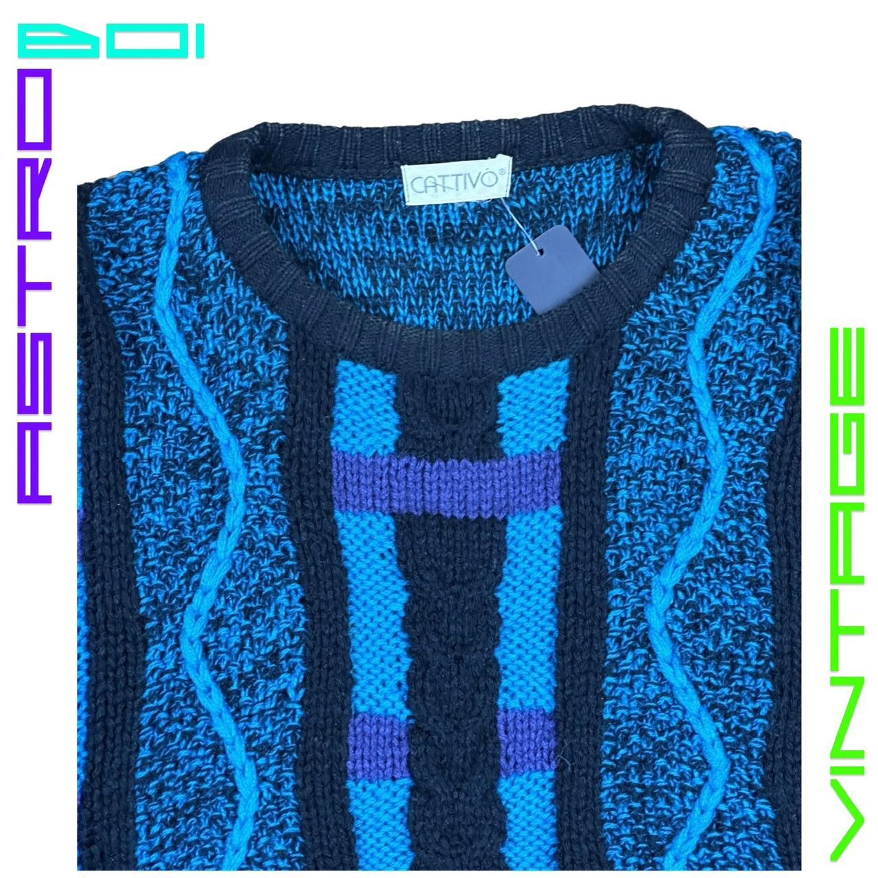 VINTAGE CATTIVO CRAZY KNIT BLUE SWEATER_ MEDIUM