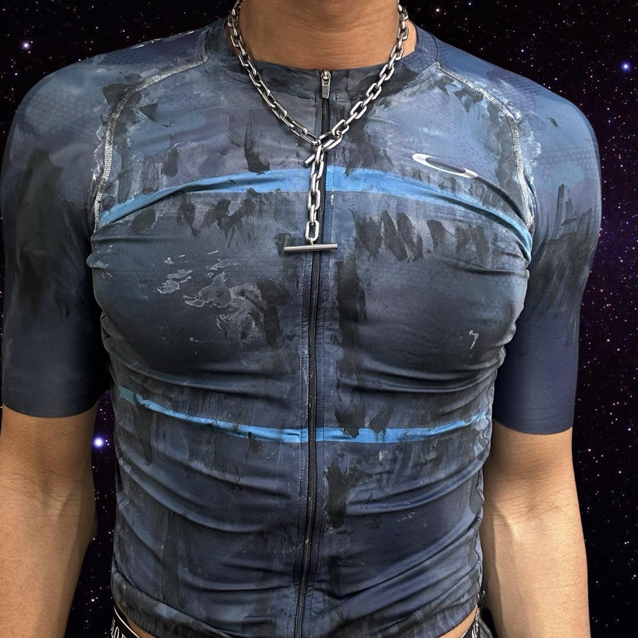 ASTROBOI* x Oakley Blue Painted Cycling Jersey - close up