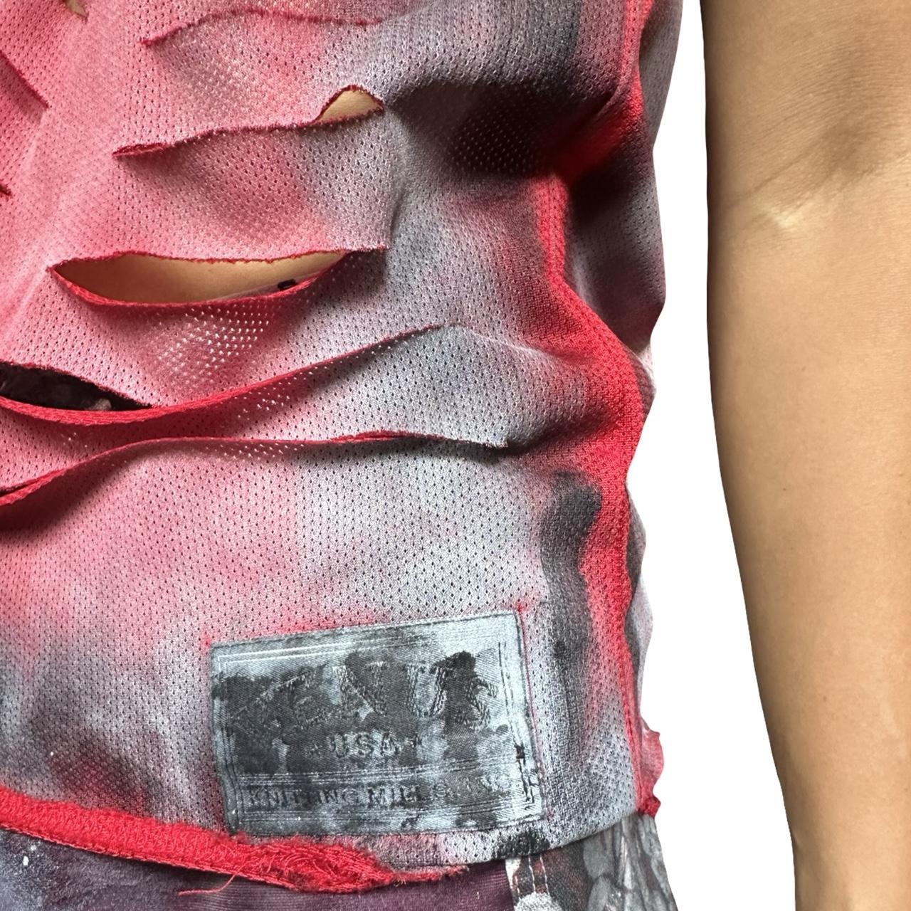 ASTROBOI* 'Burn Out' Red Punk Sleeveless Cut-Off Jersey – details