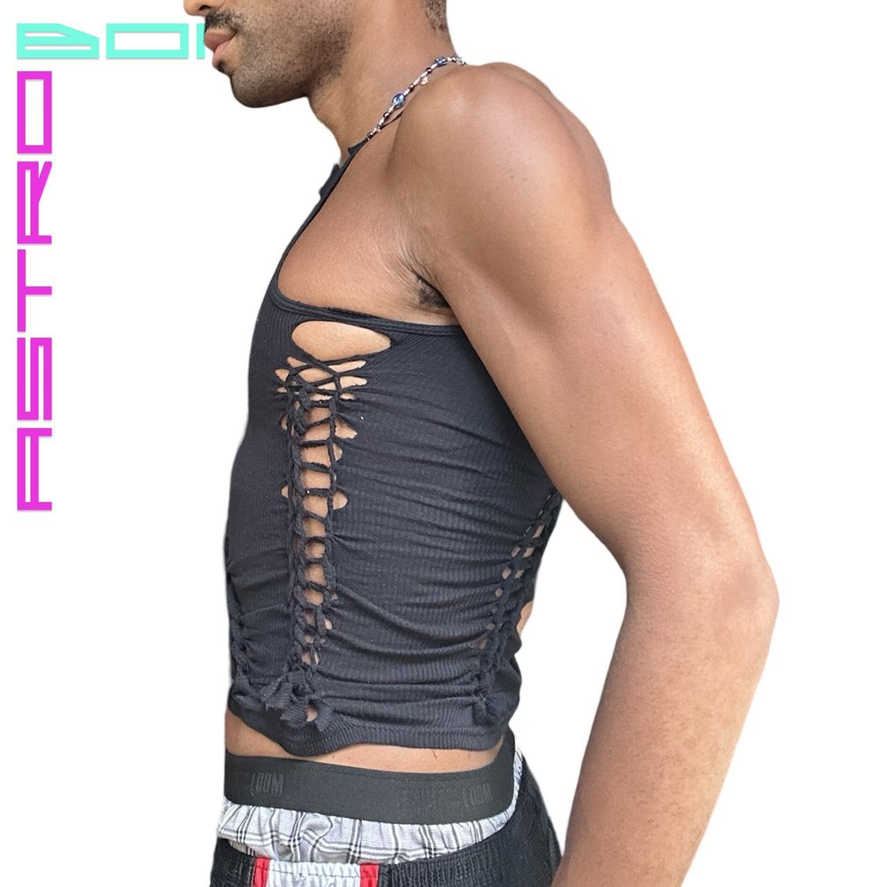 ASTROBOI* x Gildan 'Octavos' Black Asymmetric Braided Twist Tank Top - mens left