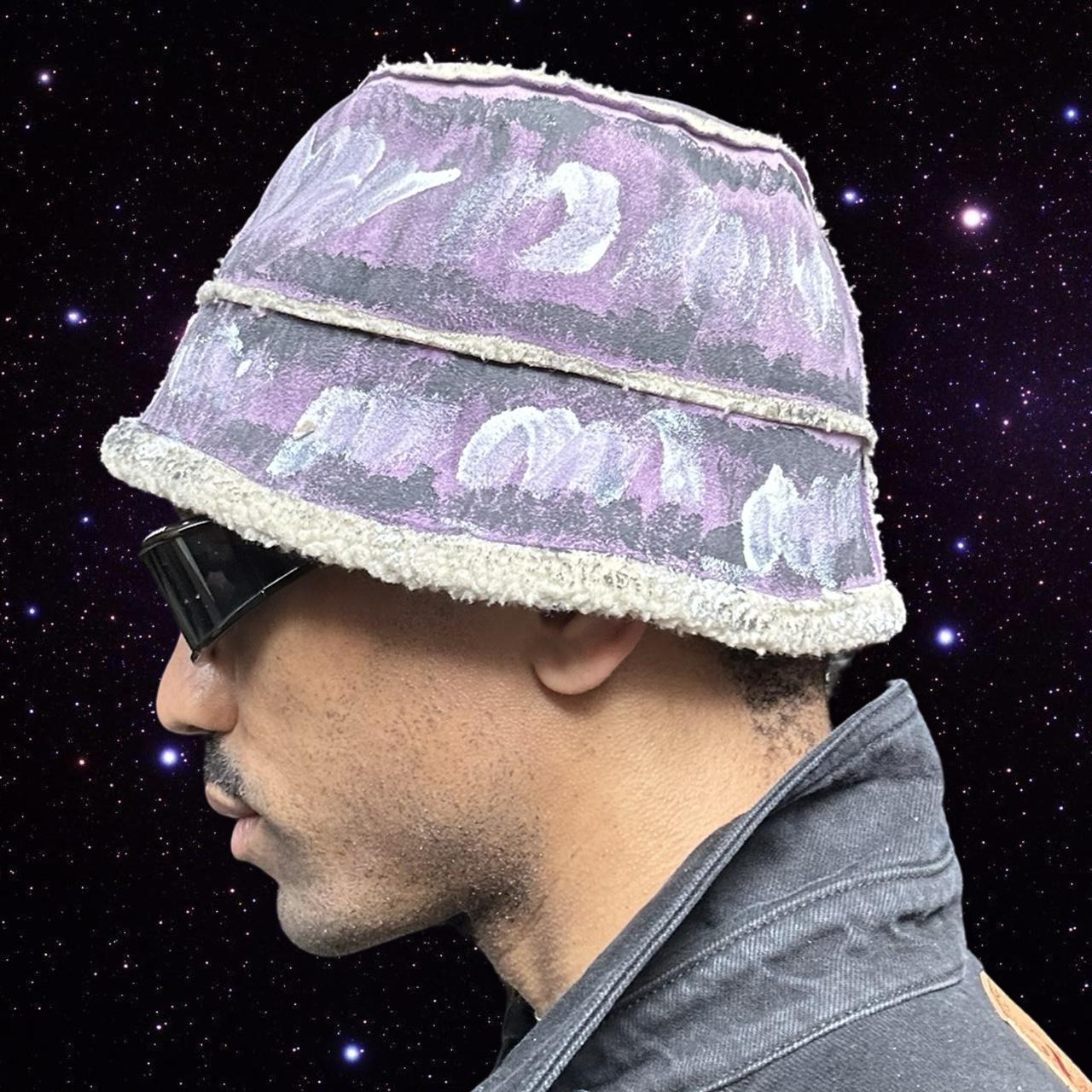 ASTROBOI* Lavender Painted Faux Suede Sherpa Bucket Hat - left