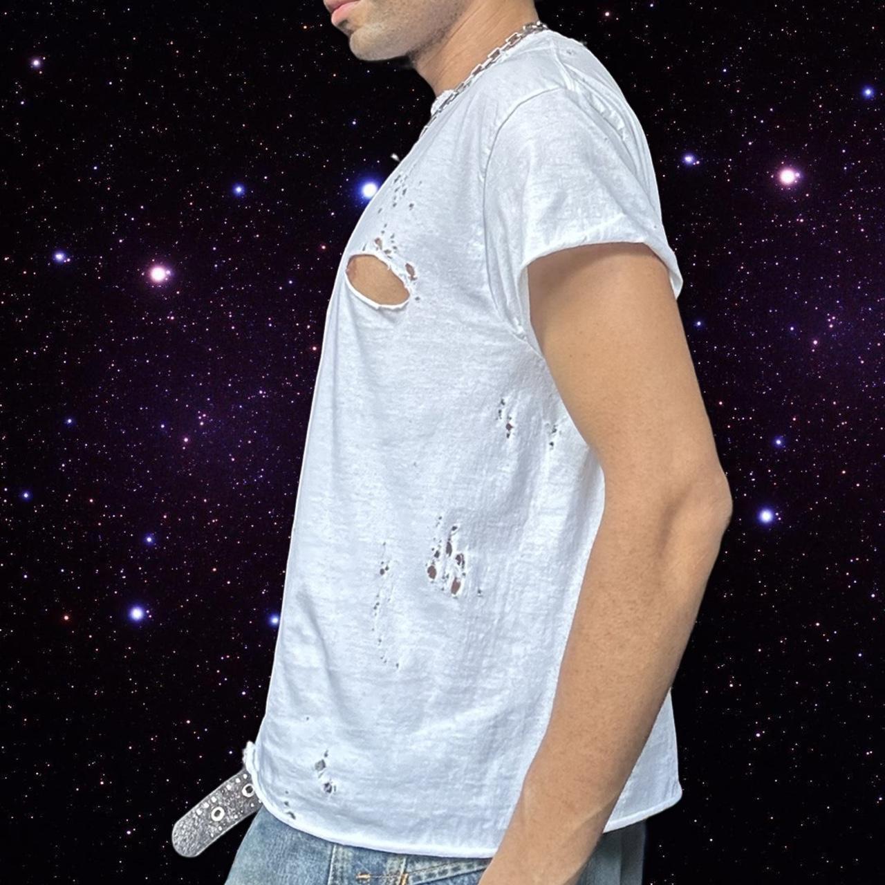 ASTROBOI* x Gildan Perfect White Ripped Grunge Heavyweight T-shirt - left