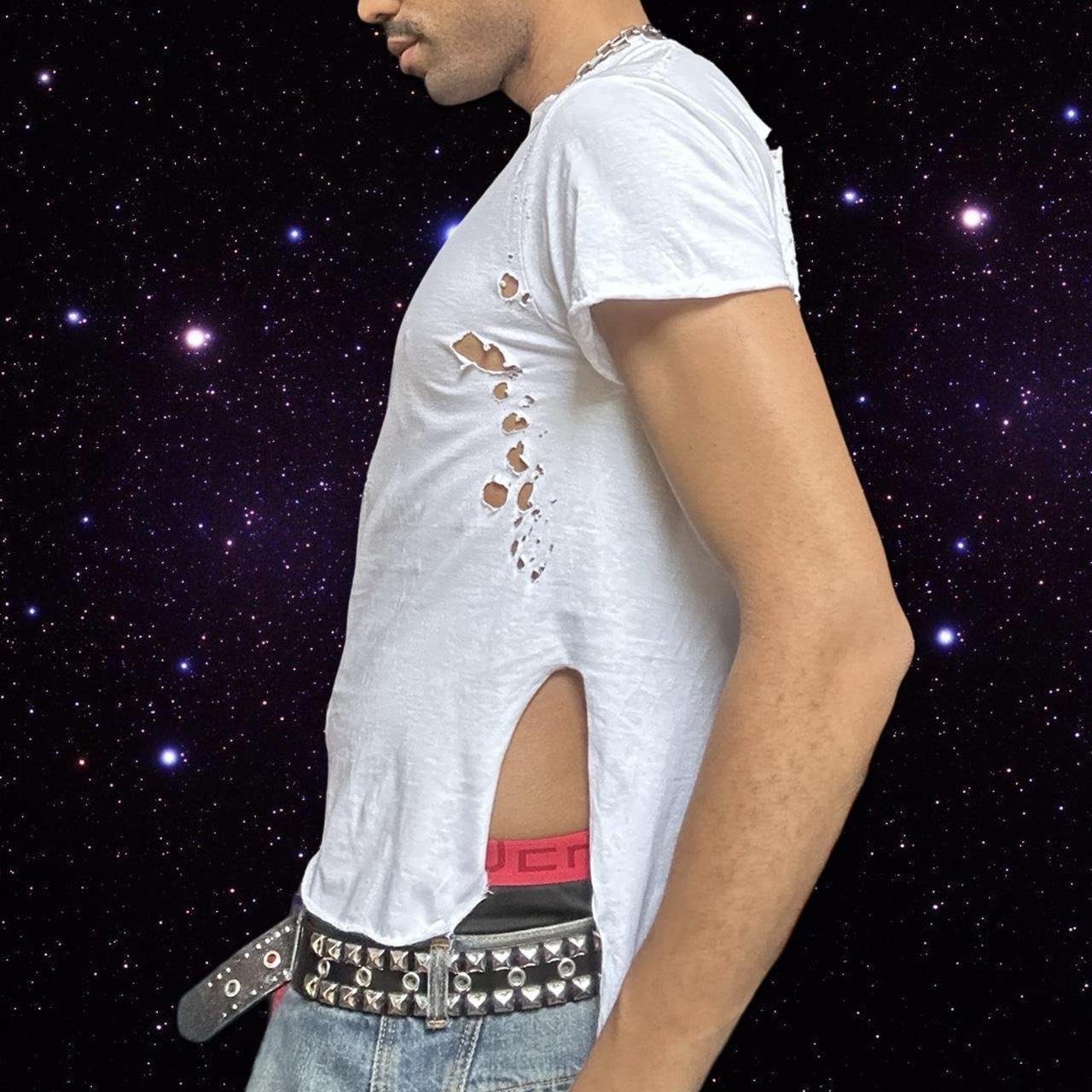 ASTROBOI* x Gildan Perfect White Ripped Grunge T-shirt - left