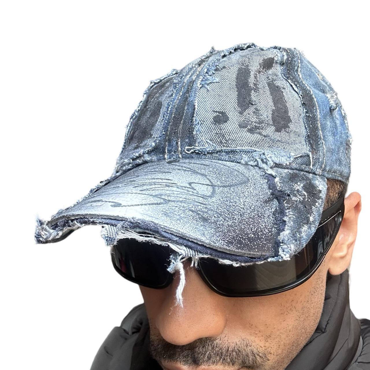 ASTROBOI* 'Denim Punk' Blue Distressed Hat, front left