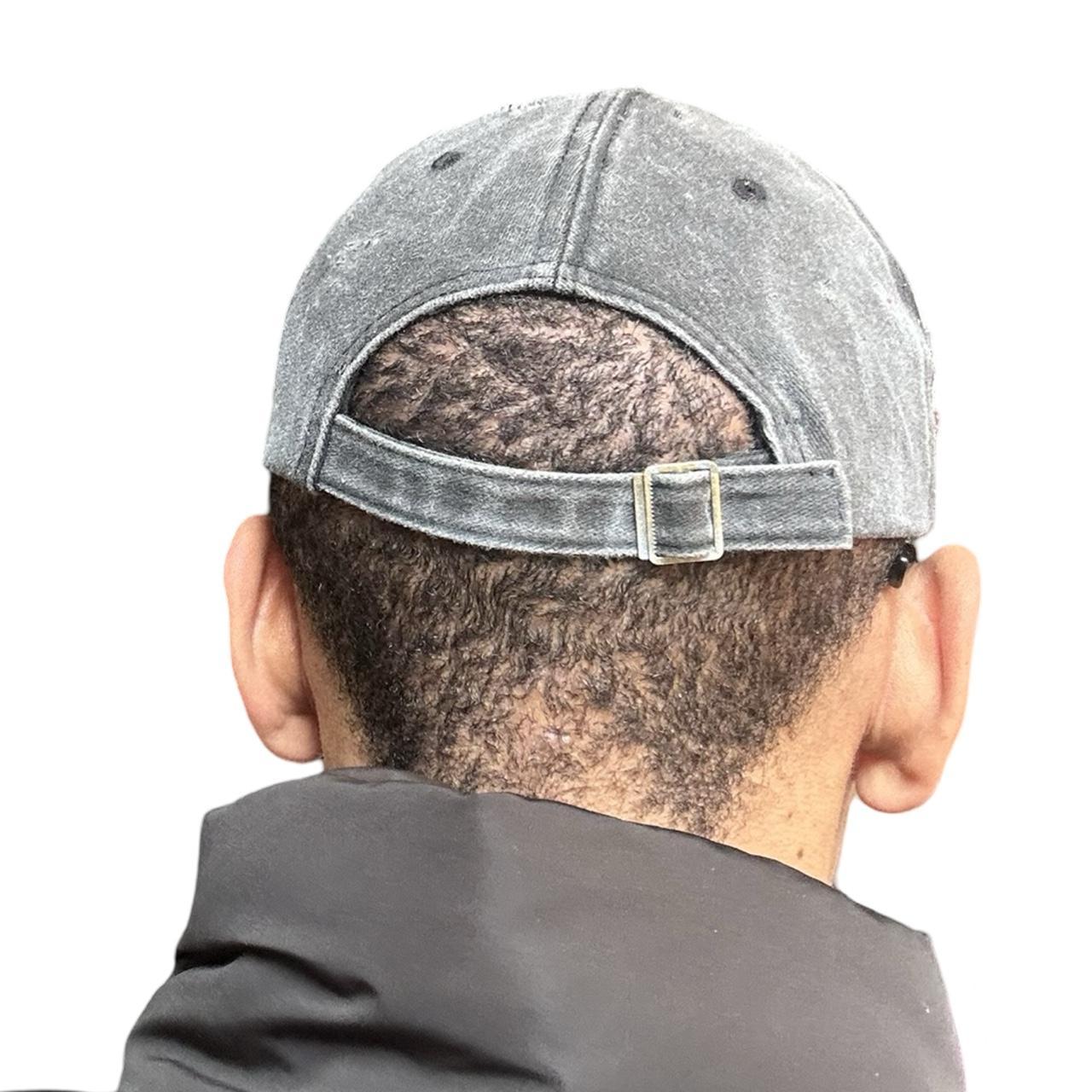 ASTROBOI* 'Chalk' Black Distressed Half Visor Resin Rhinestone Hat - back