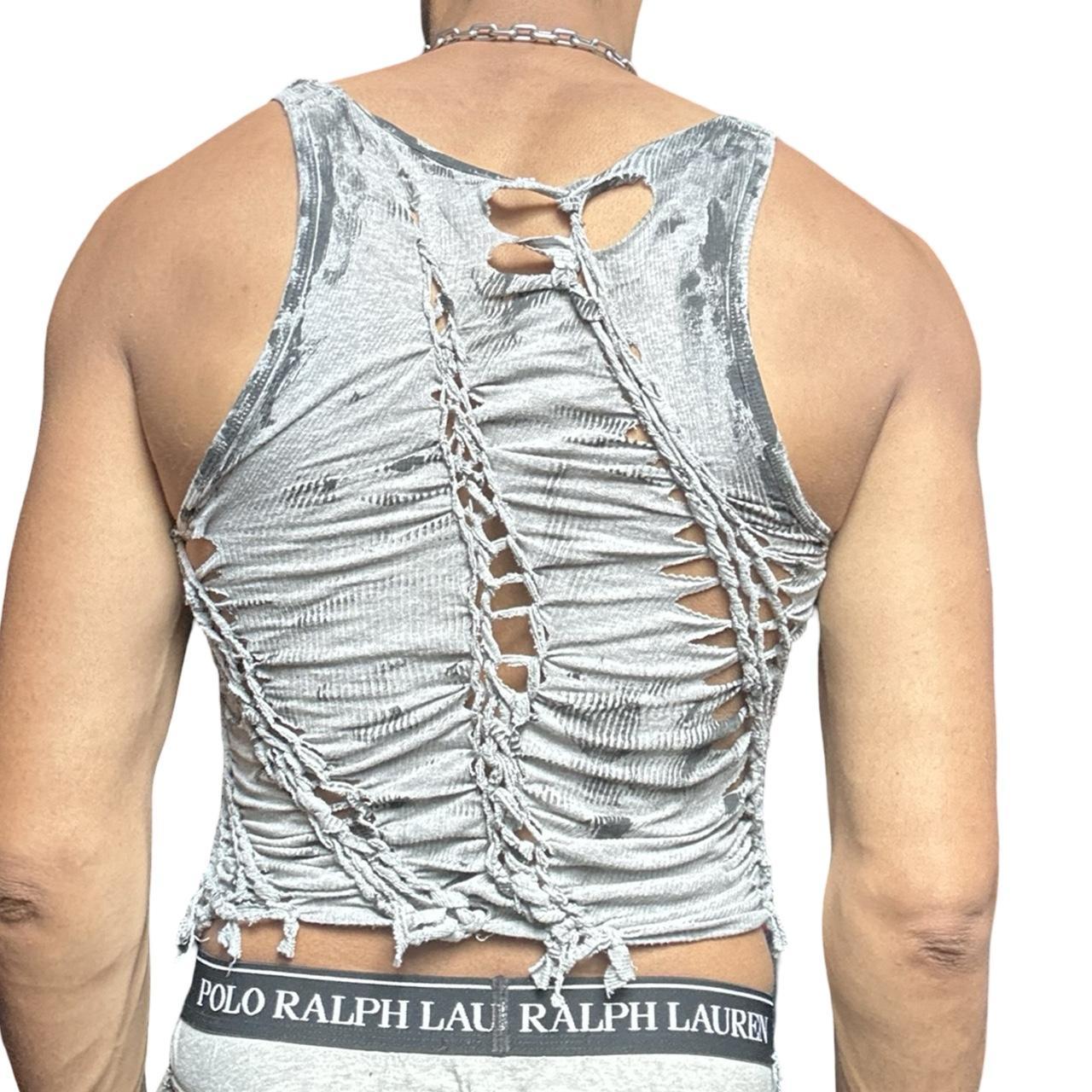ASTROBOI* 'Hybrid' Gray and Black Painted Twist Braided Tank Top - back