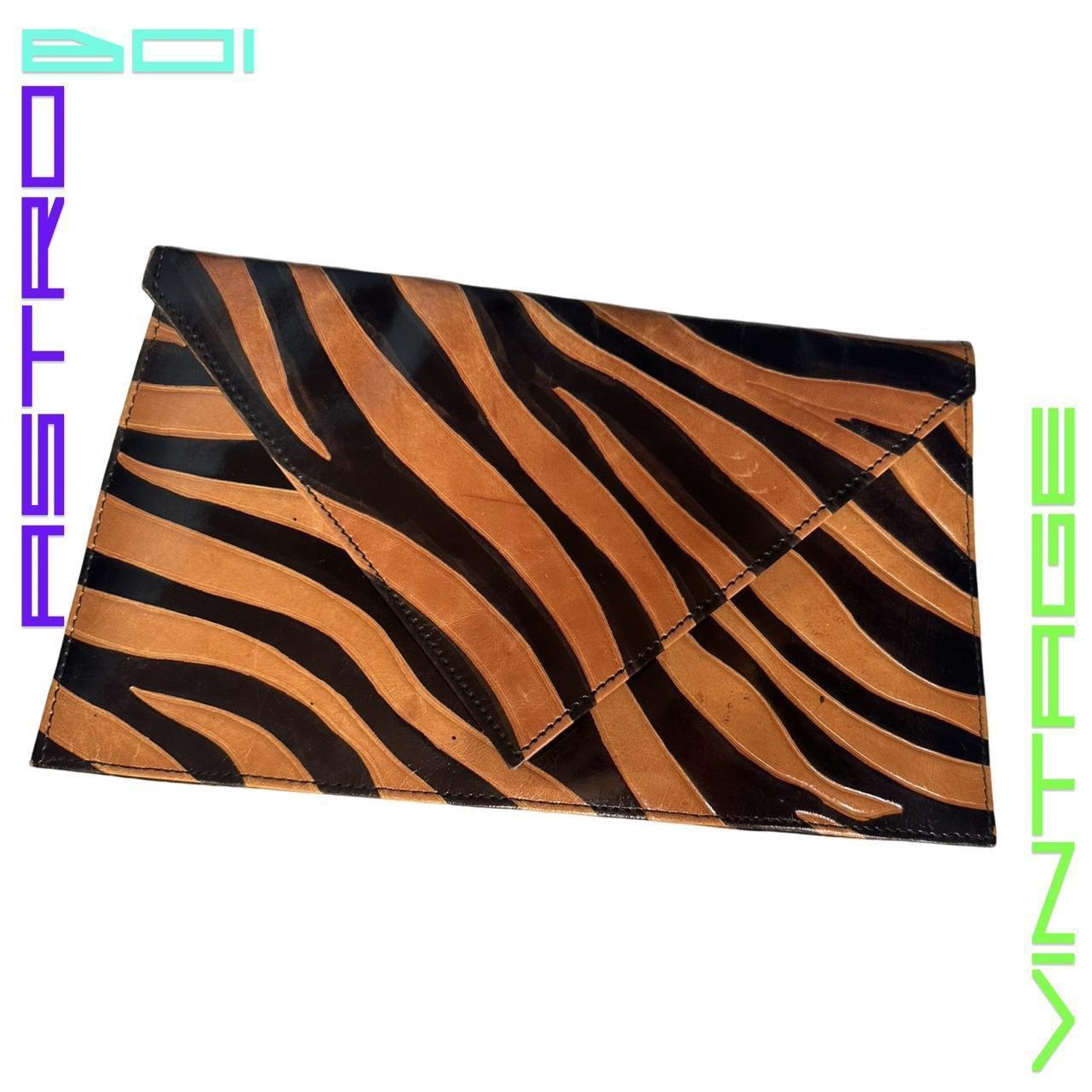 VINTAGE BROWN/BLACK ZEBRA ANIMAL PRINT LEATHER ENVELOPE CLUTCH