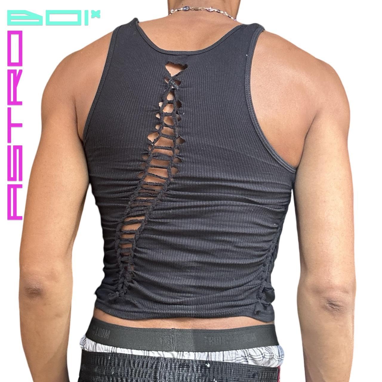 ASTROBOI* x Gildan 'Octavos' Black Asymmetric Braided Twist Tank Top - mens back