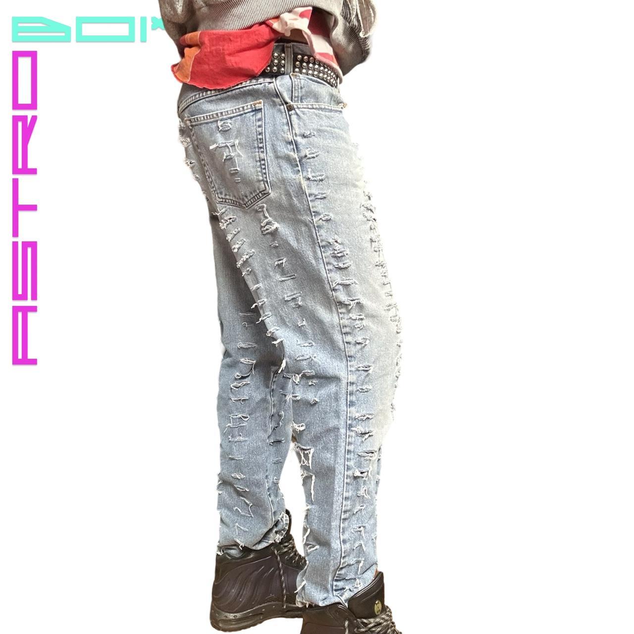 ASTROBOI* CUSTOM LIGHT BLUE RIPPED HYPER FADED JEANS _ 35x34"