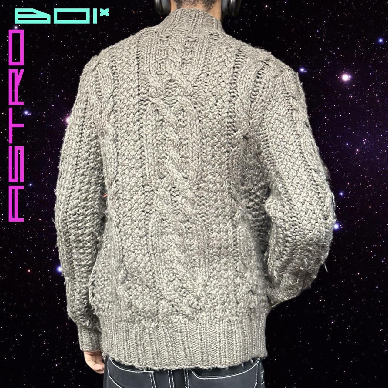 Vintage Y2K Abercrombie & Fitch Gray/Brown Oversized Cable Knit Cardigan - Medium