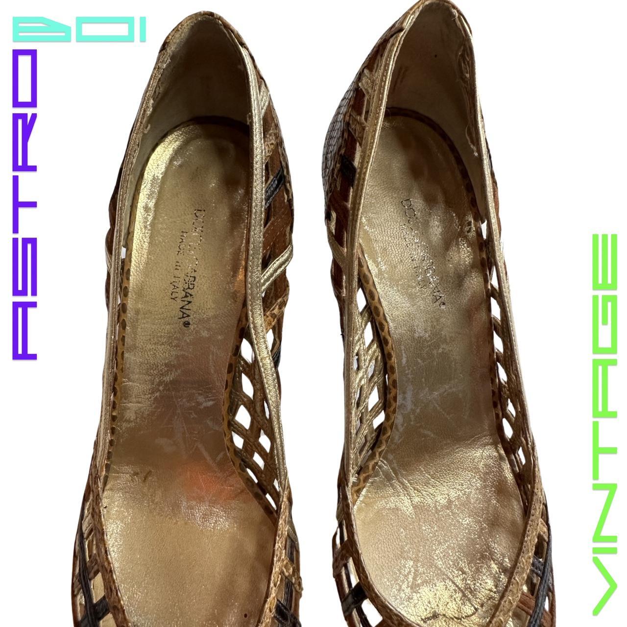 DOLCE & GABBANA WOVEN POINTED TOE HEELS_ GOLD_ 39