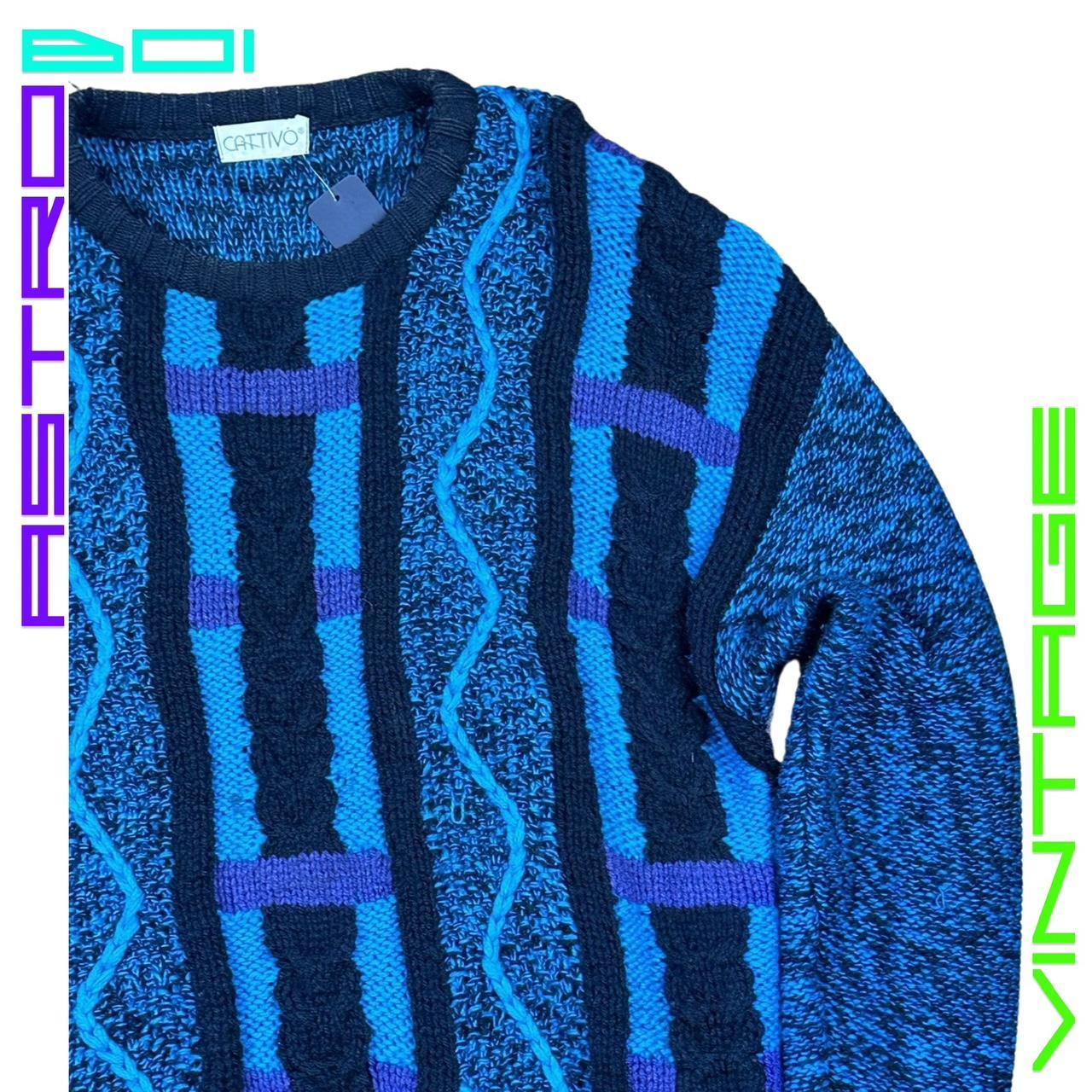 VINTAGE CATTIVO CRAZY KNIT BLUE SWEATER_ MEDIUM
