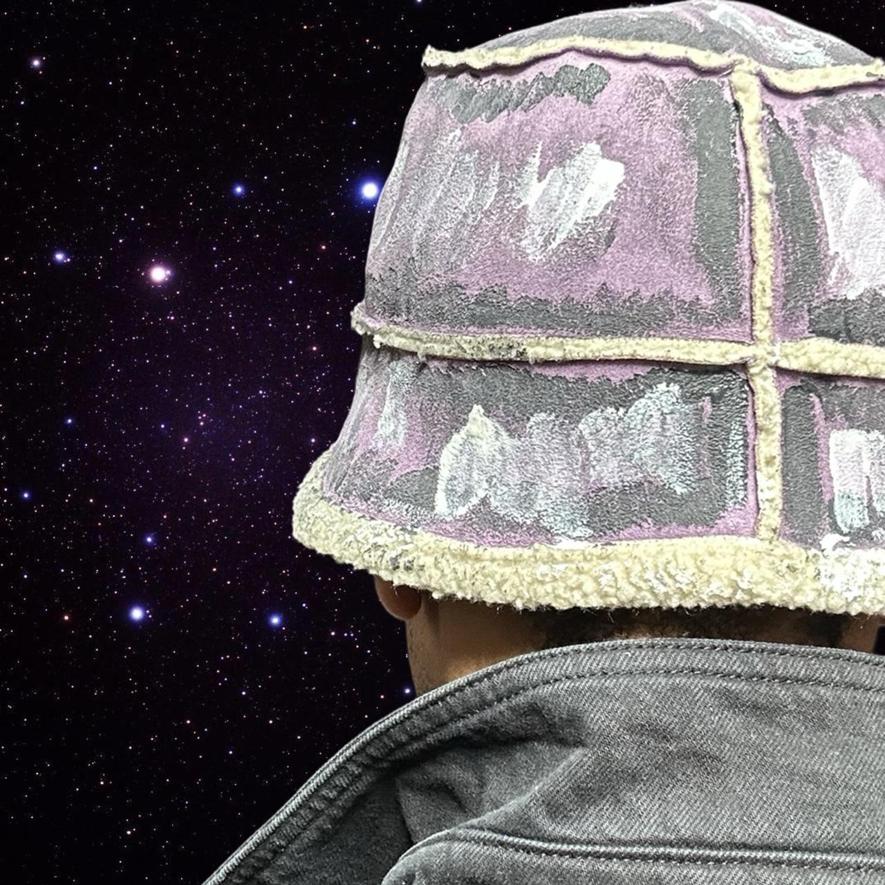 ASTROBOI* Lavender Painted Faux Suede Sherpa Bucket Hat - back