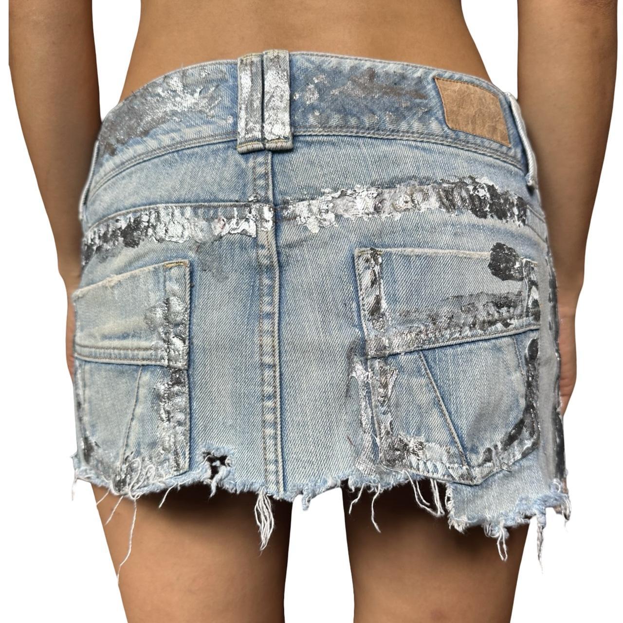 ASTROBOI* Y2K Silver Foiled Blue Denim Mini Skirt - back