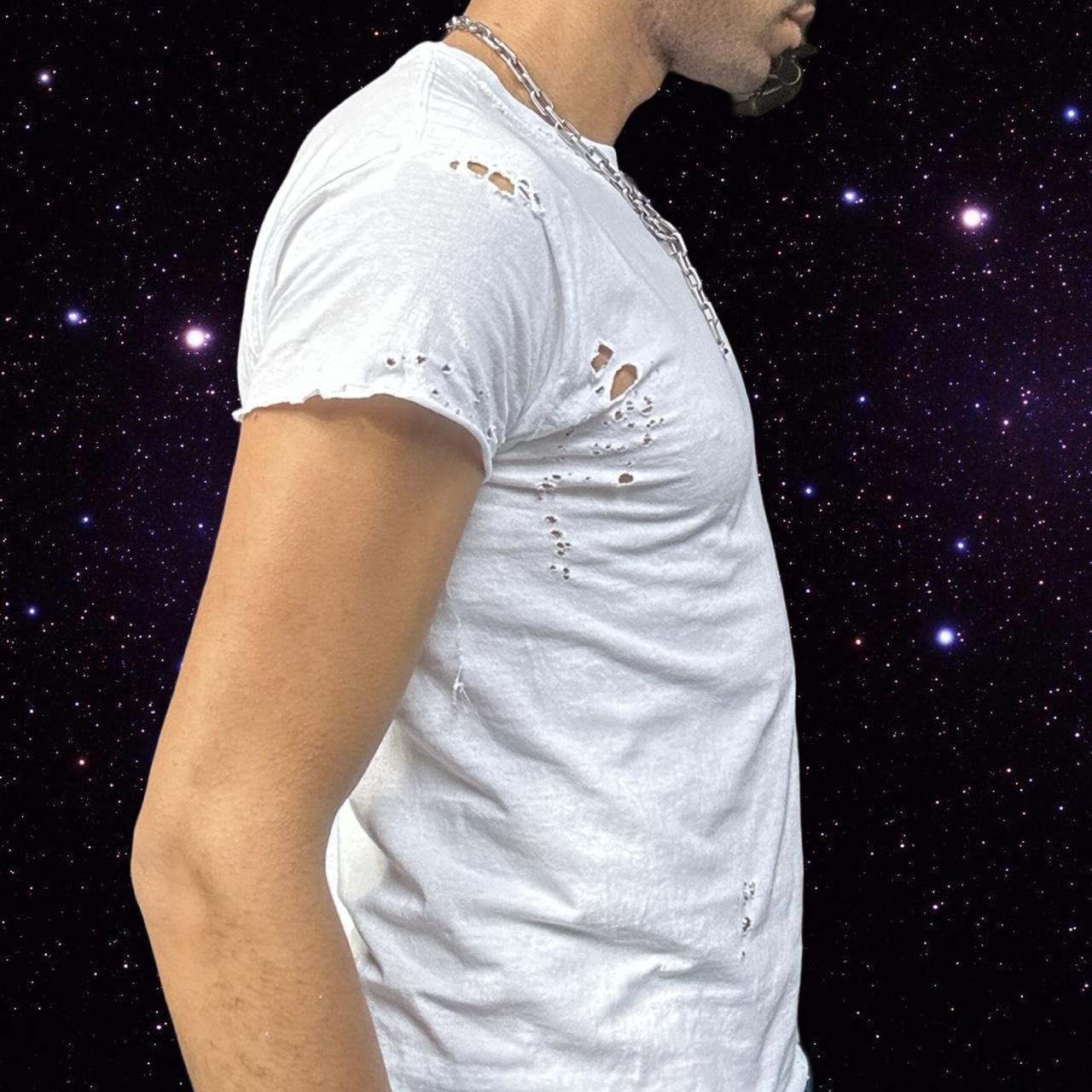 ASTROBOI* x Hanes Perfect White Ripped Grunge T-shirt - right