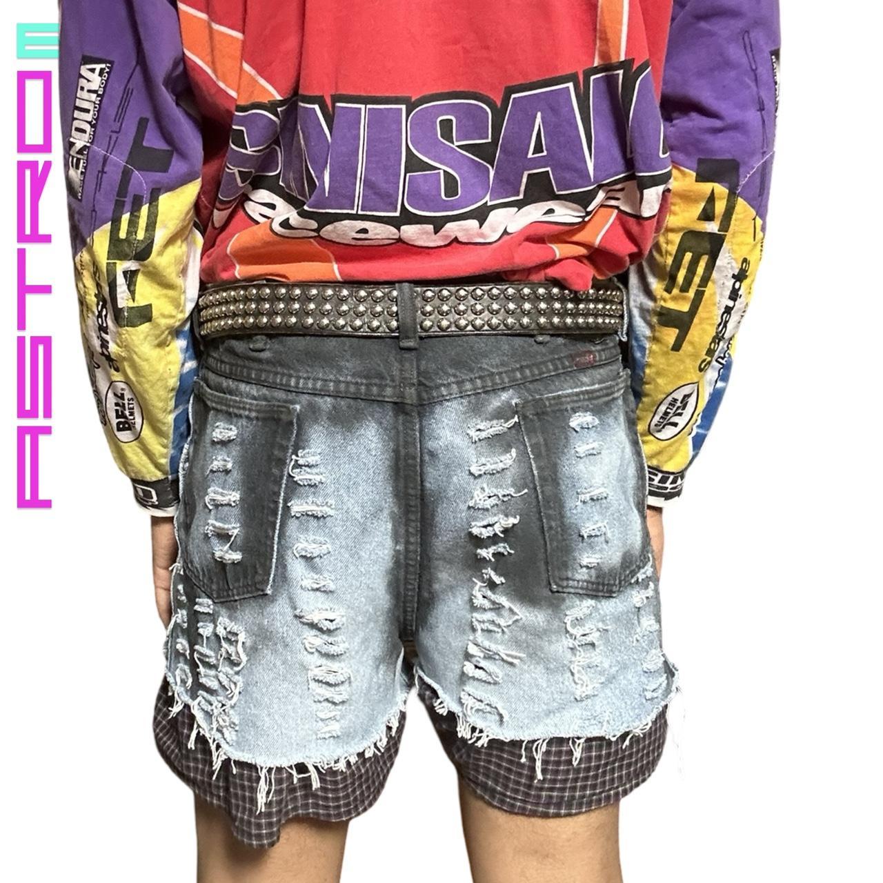 ASTROBOI* RIPPED CUT OFF BLACK & BLUE DENIM SHORTS _ 36"