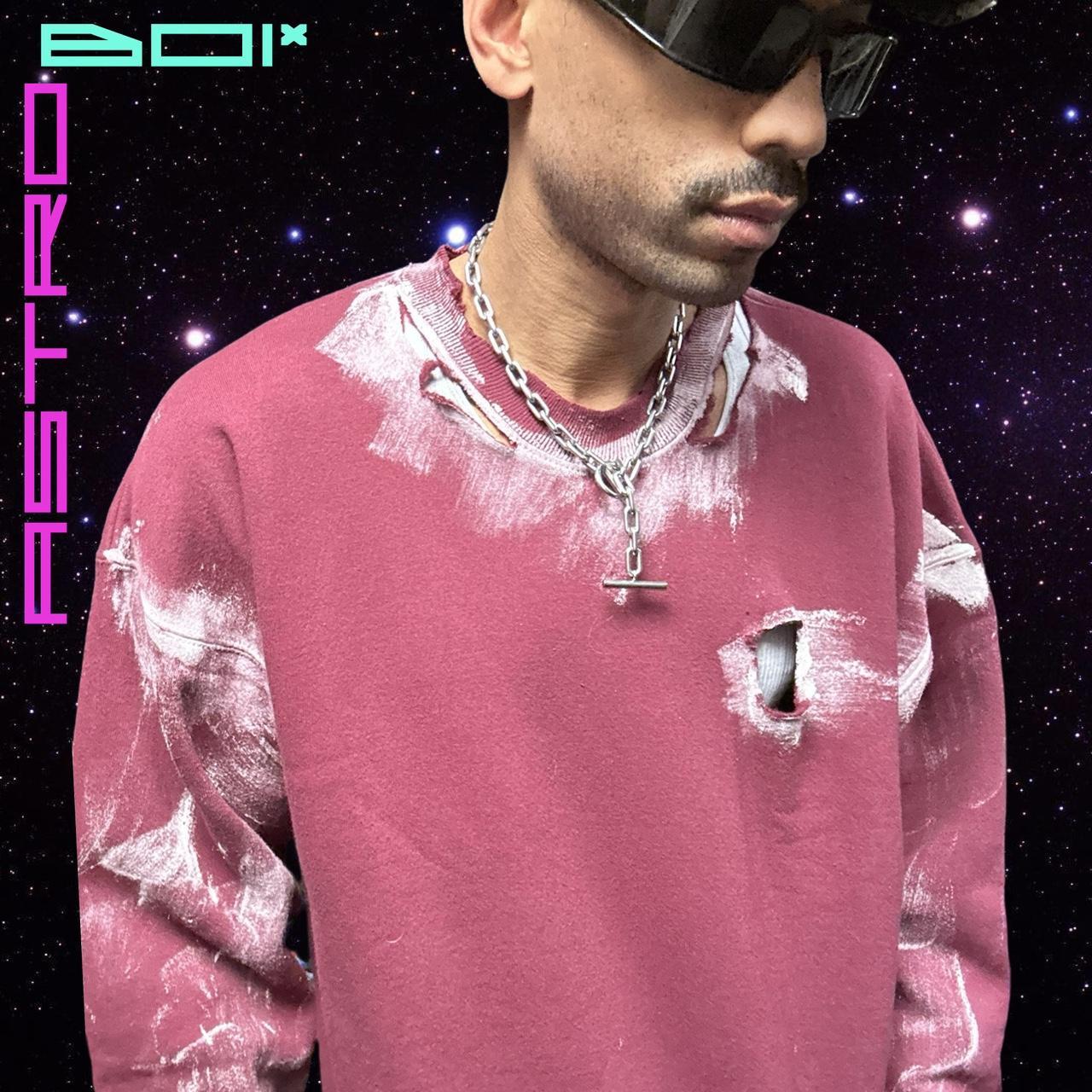 ASTROBOI* Custom Men's Deconstructed & Painted Maroon Oversized Sweatshirt - XXLT
