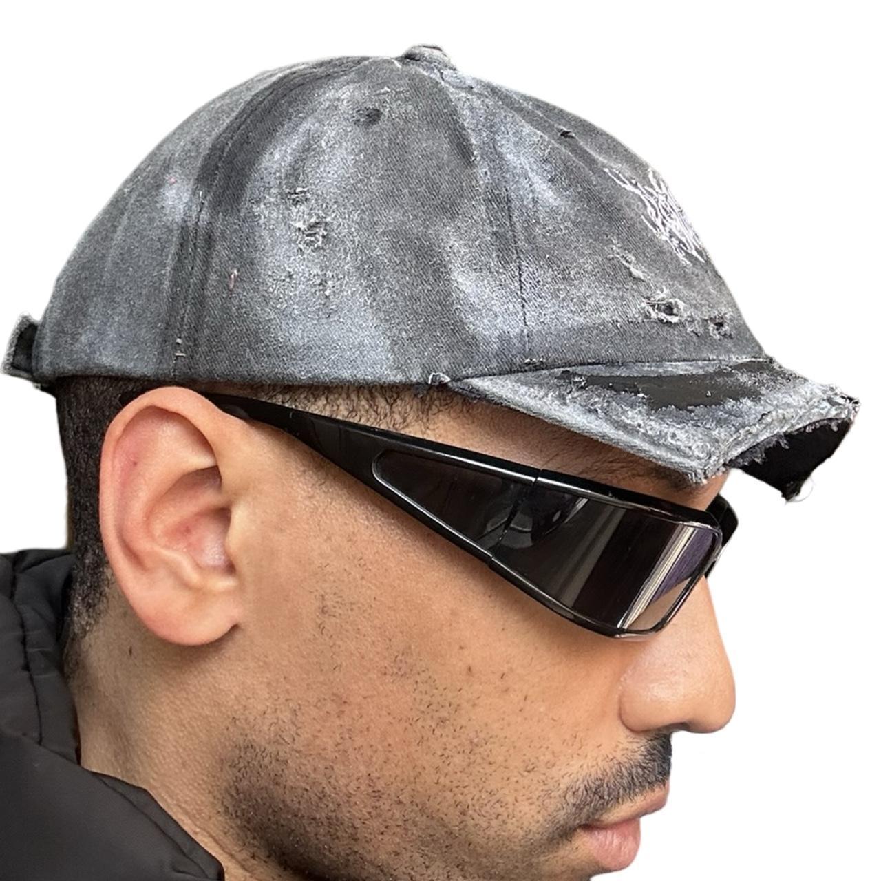 ASTROBOI* 'Chalk' Black Distressed Half Visor Resin Rhinestone Hat - right