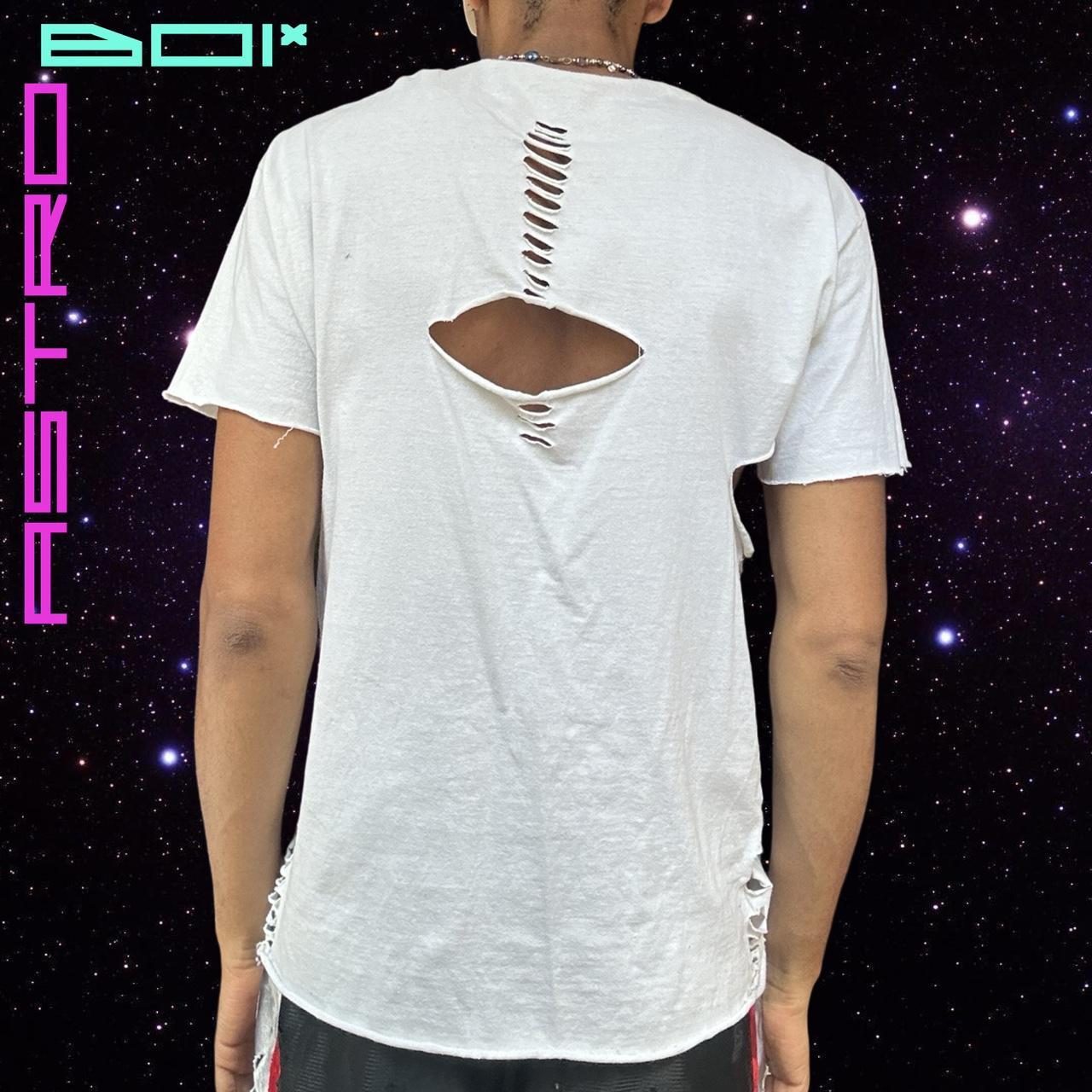 ASTROBOI* "RASTAFARIAN LUXURY" MEN'S WHITE PUNK AIRBRUSHED CUT OUT T-SHIRT _ LARGE
