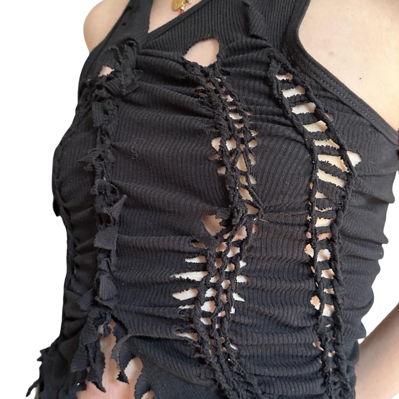 ASTROBOI* 'Onyx' Black Braided Twist Tank Top – front left close up