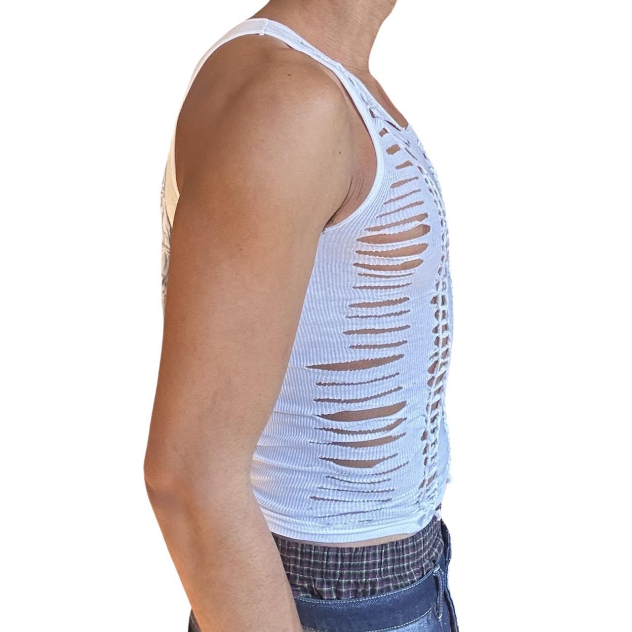 ASTROBOI* 'SLASHES AND DASHES' WHITE BRAIDED TANK TOP