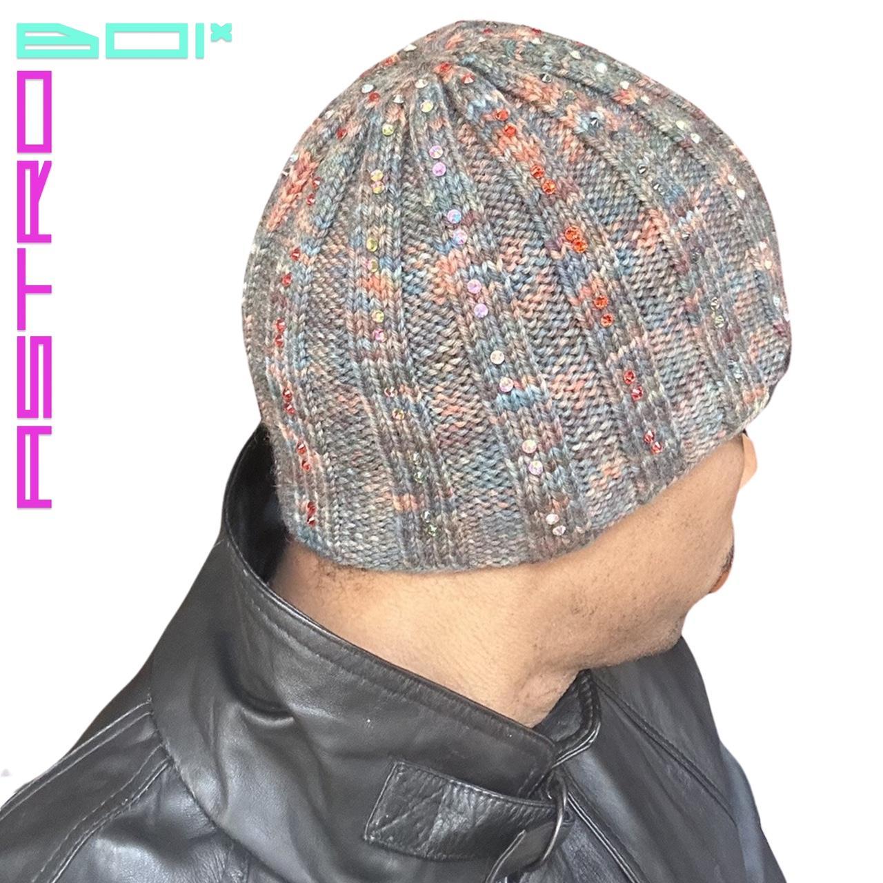 ASTROBOI* Olive Green Marbled Ribbed Beanie w/ Rhinestones