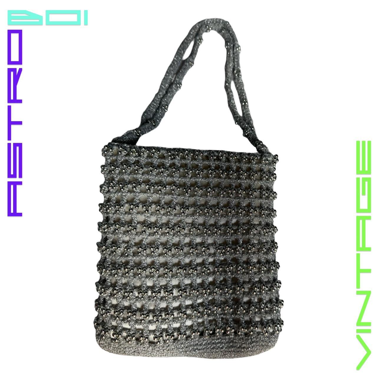 VINTAGE SILVER CROCHET BEADED HANDBAG