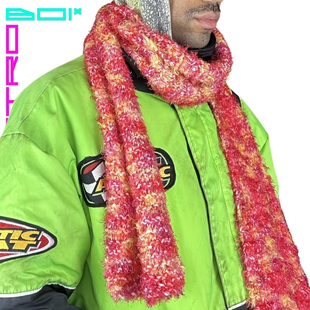 ORANGE MULTICOLORED KNIT FUZZY SCARF