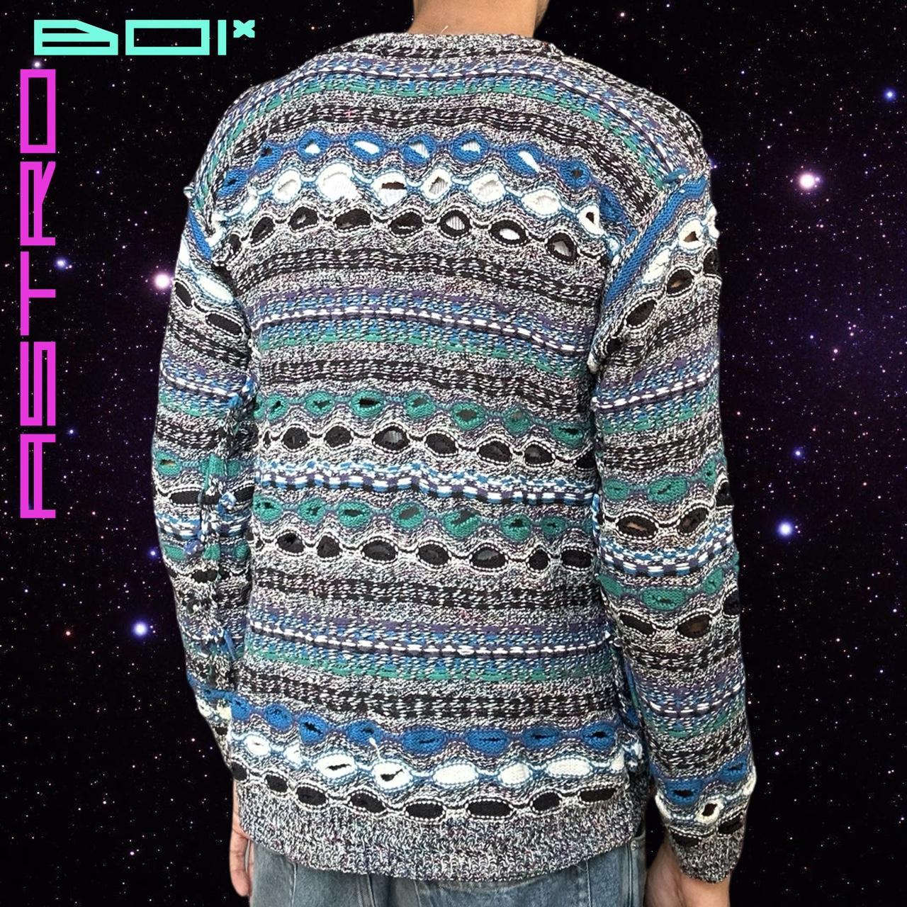 ASTROBOI* Black Cut Out Wavy Knit Coogi Patterned Sweater - Medium