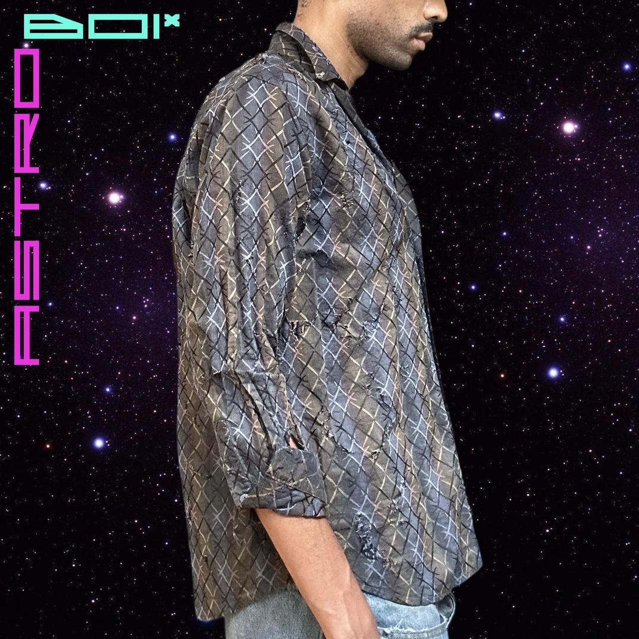 ASTROBOI* BROWN OMBRE BARBED WIRED BUTTON UP SHIRT _ LARGE