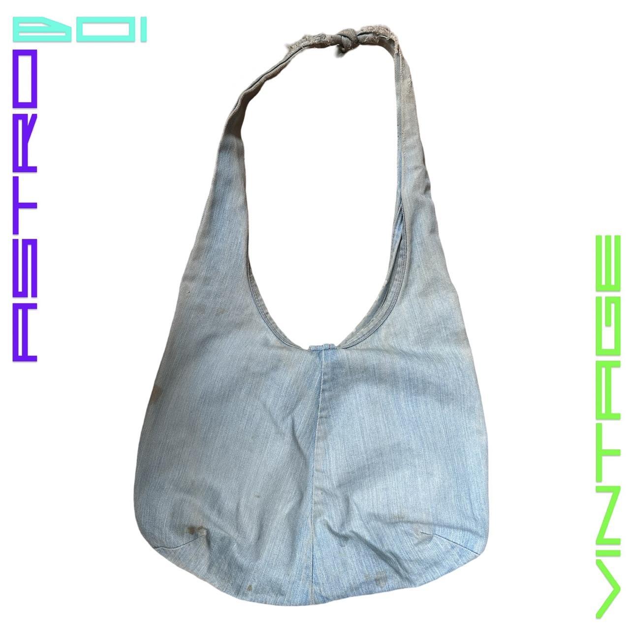 VINTAGE Y2K FADED LIGHT BLUE DENIM CROSS BODY HOBO SHOULDER BAG