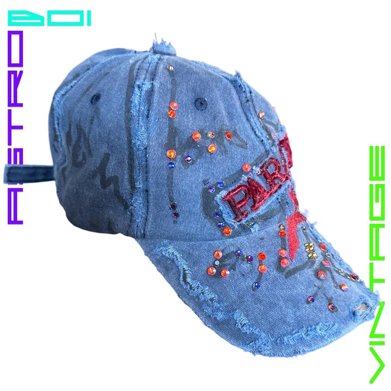 ASTROBOI* 'Lights of Paris' Blue Rhinestone Baseball Graffiti Hat